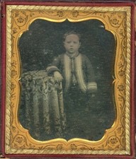 Boy Standing Beside Table Wearing Unique Coat (1/6 Plate Daguerreotype) picture