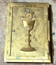 ~ANTIQUE CATHOLIC CHURCH ALTAR TABERNACLE DOOR W/ CHALICE DESIGN~ picture