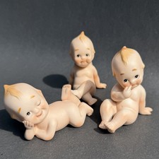 Vtg Lefton Kewpie Ceramic Figurines Set of 3 KW913 Bisque Japan Winker Pouter picture