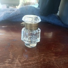 VERY RARE Inkwell UNIQUE Antique Clear Glass Brass Octagonal picture