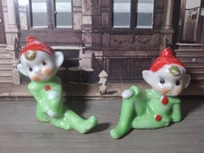 Vintage 1950s Japan Porcelain Pair Pixie Elves  Christmas Elf Japan picture