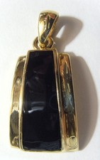 vintage Lia Sophia gold tone metal curved shield motif modernist pendant 55176 picture