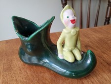 Vintage Cali Crown Pixie Elf Planter Ceramic Green Shoe Slipper 1950’s READ picture