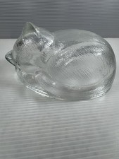 Vintage Indiana Glass Sleeping Cat Kitten On Nest  REPLACEMENT TOP LID ONLY picture