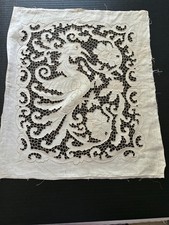 Exquisite Antique Linen Hand Embroidered  & Cutwork Exotic Bird/Floral Textile picture