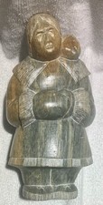 VINTAGE ELAK SIGNED SCULPTURE OF WOMAN AND CHILD - Inuit soapstone carving picture