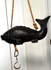 Japanese Vintage Pot-Hook Jizaikagi Dining Device Wood Carved Carp Old Folk Tool picture
