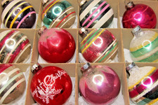 Lot VTG 50s Glass Mica Stripe MERRY Pictured BALL Christmas Ornament Shiny Brite picture