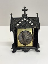 Antique Gothic Triptych Religious Travel Altar Jesus Savior Of World France picture