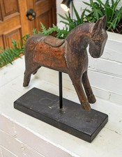 Vintage Wooden Horse Figurine Original Old Hand Carved Painted picture