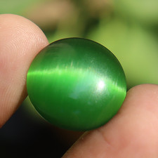 Cats Eye Cabochon Certified Chrysoberyl Round Cut Green Loose Gemstone 11.25 Ct picture
