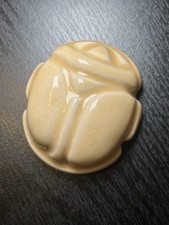 Vintage Egyptian Boho Cream Glazed Scarab Signed Graham Art Pottery Wall Plaque picture