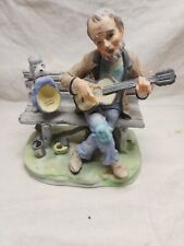 Lefton Porcelain Figurine Man Playing A Guitar and Dog Begging VINTAGE  picture