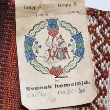 Vntg decorative cloth. Swedish handicraft w/original i.d. tag. Svensk 1940s picture