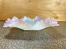 Indiana Glass Diamond Point Ruffled Square Candy Dish, Pink Trim  7