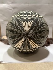 Native American Indian Art Pottery Seed Pot Vase Black White Acoma CHINO picture