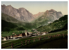 Switzerland, Unterwalden, Engelberg with monastery print vintage print, photochro picture