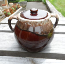 USA Mirror Brown Drip Style Glaze Bean Pot / Jar with Lid Vintage Estate picture