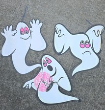 3 Vintage Beistle Co. Glow-In-The-Dark Ghost Die-Cuts Halloween Décor USA  picture