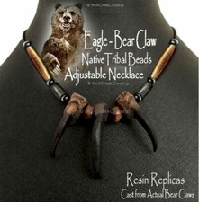 RUGGED EAGLE BEAR CLAW NECKLACE NATIVE TRIBAL GRIZZLY BUFFALO BONE REPLICA  #E2' picture