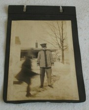 1910's Photo Boy in Uniform with Wraith Ghost Smoke Creature Running Original   picture