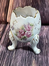 Vintage Blue Inarco Footed Porcelain Cracked Egg Vase Hand Painted Japan 1961 picture