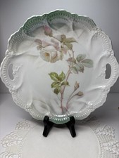Antique Leuchtenburg Germany Porcelain Cake Plate Roses On Thorny Vine Motif picture