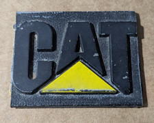 VTG Black Metal Caterpillar Construction Emblem Badge Sign Nameplate Tag Plaque picture