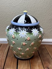 VTG 1999 Mary Engelbreit Blue Daisy & Roses Cookie Jar Canister Michel & Co 7