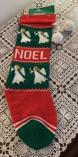 Vtg 1995 Christmas House Knit Holiday Stocking  Noel 18 Inch  Pompoms Brand New picture