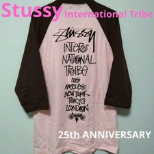 Stussy Japan 25th Anniversary Raglan S T-Shirt Pink Brown Limited Vintage picture