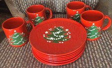 Vtg 11pc Waechtersbach Christmas Tree Coffee Set Red Spain & Stickers picture