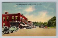 Harrison AR-Arkansas, Street Scene In Business District, Vintage Postcard picture