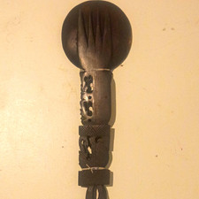 Vintage African Hand Carved Wooden Spoon Fork Set Tribal Tiki Folk Art Wall Deco picture
