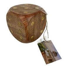 Jumbo Wooden Dice Decor Brass Inlays Handcrafted In India Decor Paperweight NWT picture