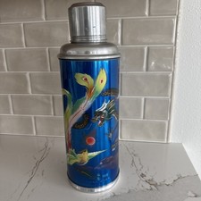Vtg 60s-70s Chinese Insulated Thermos  Glass Liner Dragon Hand Painted Cork picture