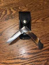 Vintage 1992 Buck 500 Duke Single Blade Buckhorn Pocket Knife With Sheath picture