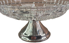 Vintage Clear Glass Bowl Pressed Pattern Candy/Nut Dish Round Metal Base 5 1/2 picture