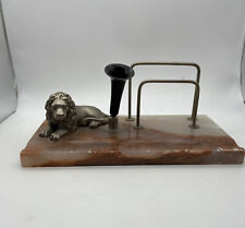 Vintage Pen holder desk set - Marble Base Metal Lion picture