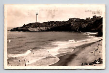 RPPC Beach & Lighthouse Biarritz France CAP Postcard picture