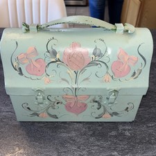 Vintage 1930's - 1940's Dome Top Metal Lunch Box Hand Painted Folk Art LOC TAB picture