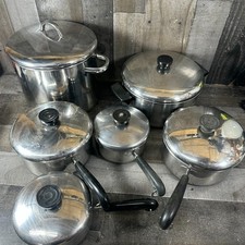 Revere Ware Set Copper Bottom Pots Pans Skillets Lot 11 pc VTG 1801 picture