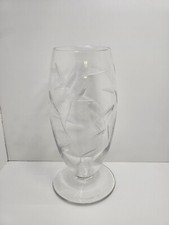Vintage Crystal Clear Etched Stem Leaves Pattern Pedestal Vase 9.25