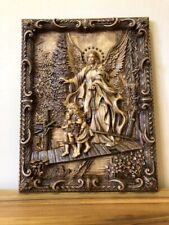 Guardian Angel Icon 3D Wood Carved Religious painting  Gift Oak picture