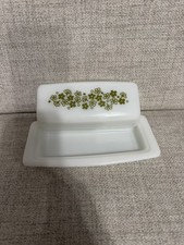 VTG 70’s - PYREX SPRING BLOSSOM CRAZY DAISY GREEN 7” BUTTER DISH W/LID picture