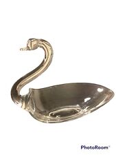 Vintage Duncan Miller SWAN Glass Trinket Candy Keys Dish Duck Clear 8” x 4.5” picture