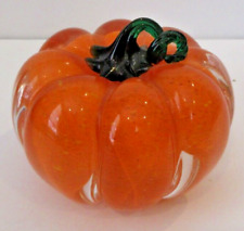 VINTAGE Lenox Hand Blown Art Glass Pumpkin Orange w/ Green Glass Stem 4.5