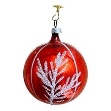 Vintage West Germany Red Glass With White Mica Florals Ornament picture