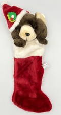 Vintage Teddy World Christmas Stocking Plush 3D 20” Bear Santa Red Hat NEW NWT picture