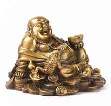 BRABUD Brass Sitting Laughing Buddha with Money Frog Statue picture